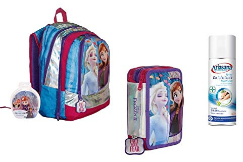 Frozen 2 skolryggsäck med 3 blixtlås komplett Frozen 2 + gratis Ariasana spray desinfektionsmedel + gratis baby Frozen