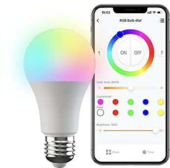 Broadlink FastCon Smart Bulb LB4E27, cambio colore con sincronizzazione musicale, A60/E27/9W/800LM, funziona con Alexa e Google Home, Hub GW4C necessario