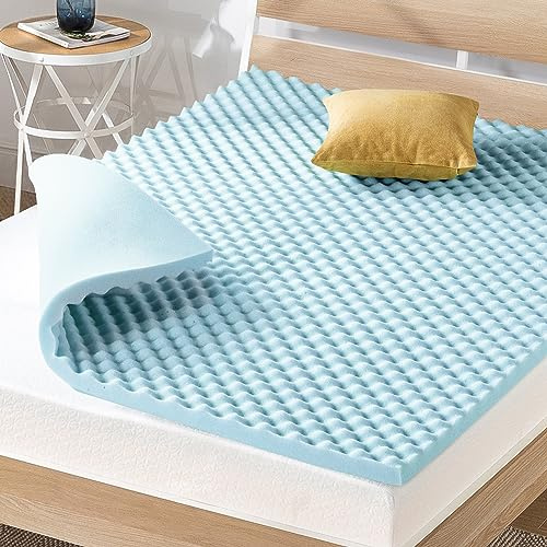Best Price Mattress 2 Inch Egg Crate Memory Foam, Cooling Gel Infusion, Twin Mattress Topper, Dorm Essentials, Blue