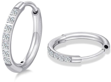 Limerencia Hypoallergenic G23 Pure Titanium Pairs Small Huggie Hoop Earrings, Lightweight Cartilage Hoops Small Cubic Zirconia Cuff Earrings Mini Piercing Jewelry for Women Men