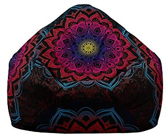Treer Mandala Sitzsack ohne Füllung für Kinder Erwachsene, Bedruckter Lazy Bean Bag Sitzsäcke Sitzsackbezug, Spielzeug Aufbewahrung Sitzkissen mit Reißverschlus (Schwarz Rot,100x120cm)