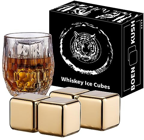 4 grandi pietre da whisky da 64 cm³, set regalo da uomo, riutilizzabili, in acciaio inossidabile, cubetti di ghiaccio per bevande refrigeranti per vino rosso, bar, birra, scotch, bevande alla vodka,