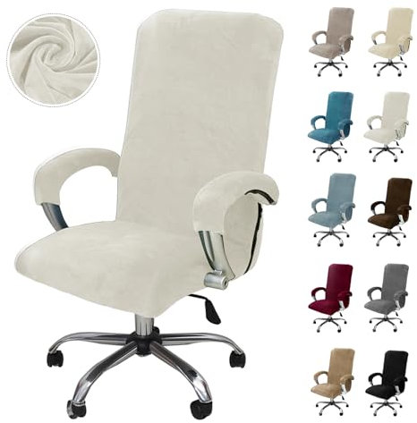 Alishomtll Samt Bürostuhl Bezug mit Armlehne Stretch Stuhlhussen Gaming Stuhl Bezug Abnehmbare Sessel Überzug Elastische Stuhlbezüge für Bürostuhl Computer Stuhl Drehstuhl (Weiß, Large)