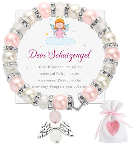 BOOMTOP Schutzengel Armband Mädchen Geschenk Engel Glücksbringer Armband Elastisches Perlenarmband Kinderarmband Geburtstag Weihnachten Advent Geschenk mit Karte Stoffbeutel Adventskalender Füllung