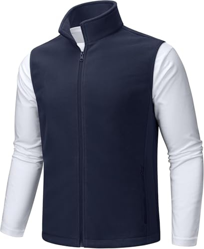 TACVASEN Men's Body Warmers Fleece Vest Lightweight Bodywarmer for Travel Hiking Fishing Running Golf Navy,XL
