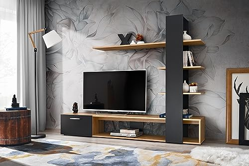 Deconation Composition Murale eco pour TV en Bois - Gris/Beige - H 152 X P 35 X L 190 Cm