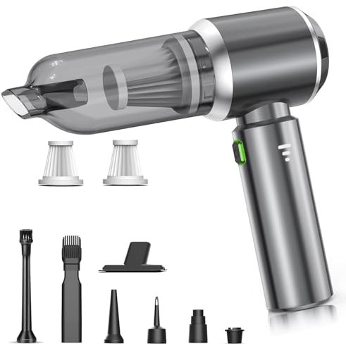 Dnoyevvs Aspirador de Mano, 25000PA Aspirador Coche Potente, 4 en 1 Mini Aspiradora de Mano Sin Cable con Accesorios, Aspiradora De Coches Portátil para Coche, Hogar, Oficina, Verde (B)