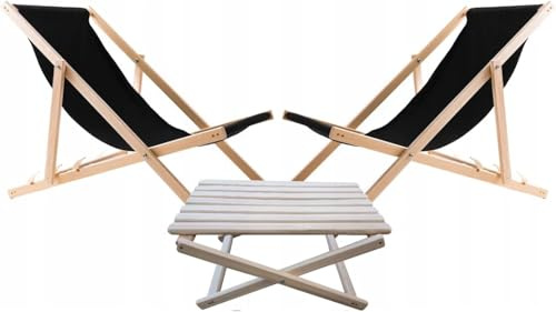 WOODOK Liegestuhl und Couchtisch - Multifunktionales Gartenmöbel-Set: Holzliege klappbar und Couchtisch, Strandliege mit Tisch, Ideal für Garten und Strand, Robust und Wetterfest - Schwarz