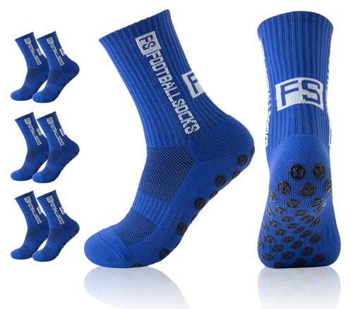 3 Paare Fußballsocken, Grip socken fussball (39-46)- Anti-Rutsch Grip für Herren & Damen - Sport Socken für Fußball, Basketball (DE/NL/SE/PL, Numerisch, 39, 46, Regular, Regular, 3, Blau)