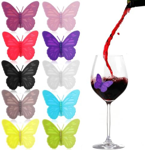CATOR 12 Pezzi Segnabicchieri Silicone,Colorati Farfalla Segna Bicchieri Calici,Identificatore Del Bicchiere di Vino Riutilizzabili Marcatori,per Varie Calici,Forniture per Decorazioni