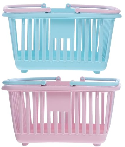 HANABASS Shoppingkorg leksak handhållen korg för barn låtsaslek 2-pack stormarknad shoppingkorgar förvaring för leksaker livsmedel frukt och grönsaker uppvisning hem organisation
