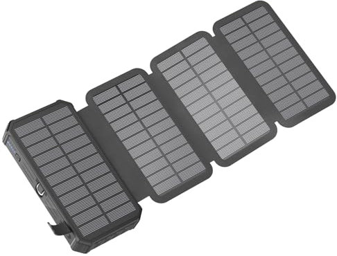 SOARAISE Cargador Solar Power Bank - 27000mAh Cargador Solar Inalámbrico con 4 Paneles Solares y 4 Cables - PD QC 3.0 15W Carga Rápida Batería Externa USB C Input & Output para Smartphones Tablets