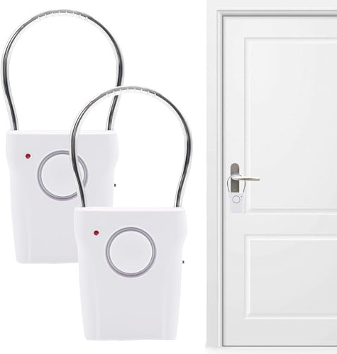 BAIFULAI Alarma de manija de puerta de 120 dB, alarma de manija de puerta, alarma de ventana, alarma de puerta, sensor táctil para casa/habitación de hotel/autocaravana, color blanco, sin batería