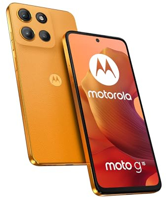 Motorola Moto g15 24GB (8GB+16GB RAM Boost)/128GBB Naranja, España, Pantalla de 6.72'' FHD+, Sistema de cámaras de 50 MP y Objetivo Ultra Gran Angular, Batería 5100 mAh, Carga TurboPower, Soft Luxe