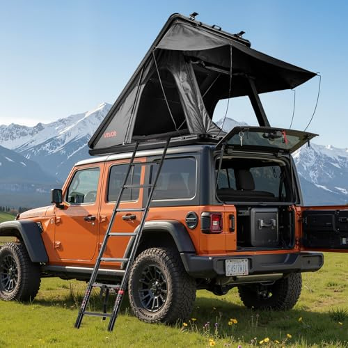 VEVOR Tente de Toit pour Voiture, Tente de Toit à Coque Rigide pour 2-3 Personnes, pour Camping Caravane SUV, en Aluminium, Étanche et Coupe-Vent, avec Éclairage LED Tricolore et Matelas Épais