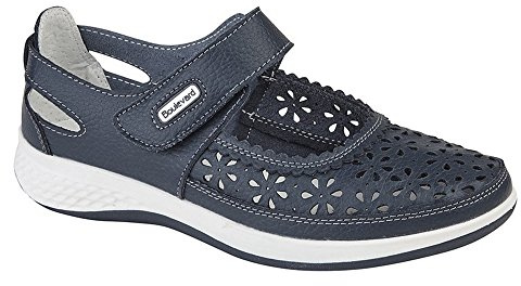 Boulevard Womens/Ladies Wide Fitting Window Back Punched Bar Shoes (8 UK) (Navy)