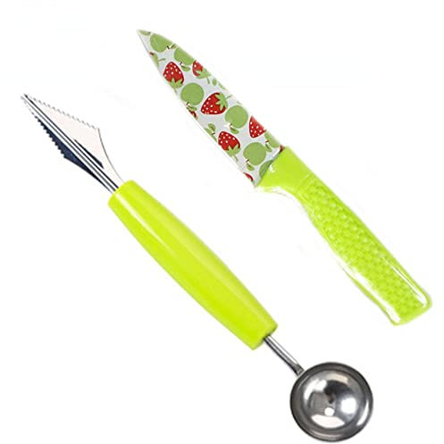 Vetrineinrete® Scavino per Frutta Doppia Testa con Coltello utensile per Decorare Scavare Frutta e Verdura Crea Palline di Melone E6