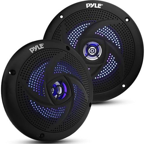 Pyle Enceintes Marines - 133 mm 2 Voies Étanches et Résistantes aux Intempéries, Système Audio Stéréo Extérieur avec Lumières LED, Puissance de 180 Watts - 1 Paire - PLMRS53BL (Noir)