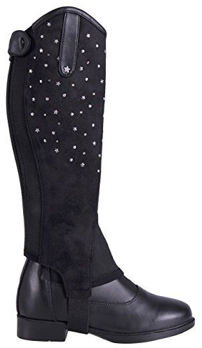 QHP Chaps Minichaps Star Junior Stoff und Kunstleder mit Sternen, Nieten und Strass (12 Jahre)