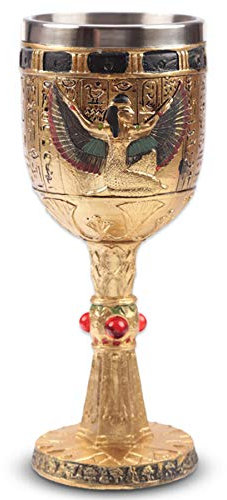 Deko Kelch ''Goddess of Death'' - Goldener Kelch (160ml) mit Isis Portrait - Höhe 17.5 cm - Dekoration Fantasy Ägypten