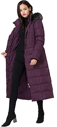 Molodo Women's Long Down Coat with Fur Hood Maxi Down Parka Puffer Jacket (Purple, 2XL)