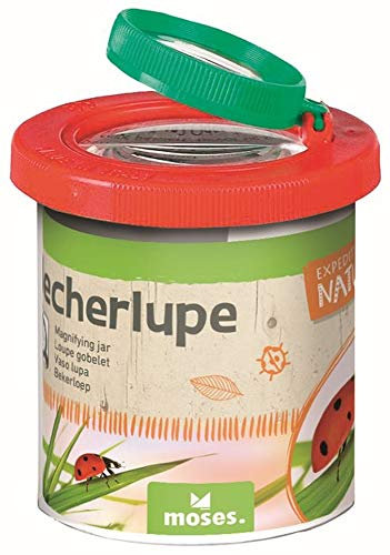 moses 8020 Becherlupe Original Expedition Natur, Becher mit Lupendeckel für 2 4-Fach Vergrößerung, Lupendose zur Beobachtung von Insekten oder Blättern, Doppelter Vergrößerungsbecher für Kinder