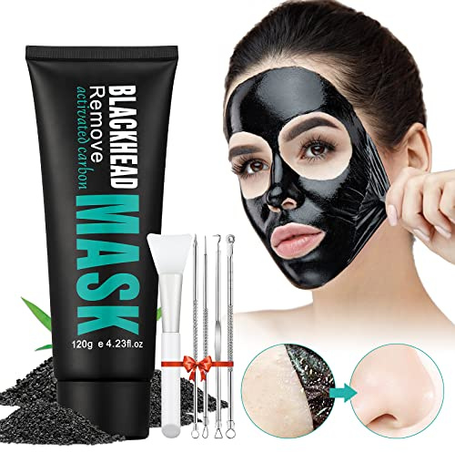 YAFUSIPE Peel Off Face Mask Blackhead Whiteheads Remover Masks Activated Charcoal Black Mask Purifying Peeling Facial Mask for Nose Pores Removal Cleansing Acne with Brush and Pimple Extractor Tools