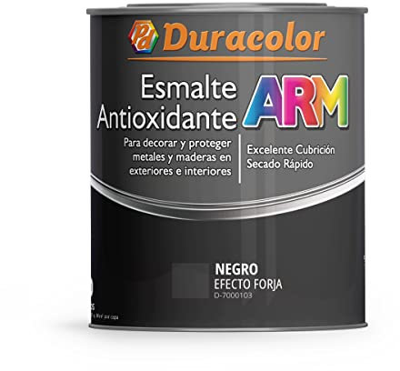 Esmalte Antioxidante ARM - Color Metal Efecto Forja Negro - 4 Litros - Superficie Exterior e Interior - Acabado Brillante y de Rápido Secado - Excelente Dureza y Resistencia - Duracolor