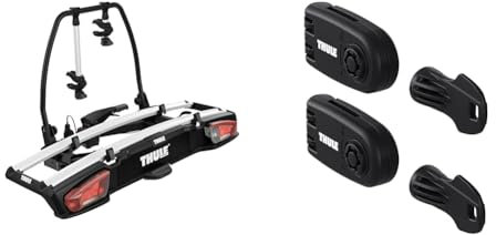 Thule VeloSpace XT 2, Porte-vélos Polyvalent sur Boule d'attelage pour Vélos Électriques et de Grande Taille & 986000 Cadenas et Clé pour Sangle de Maintien, Noir