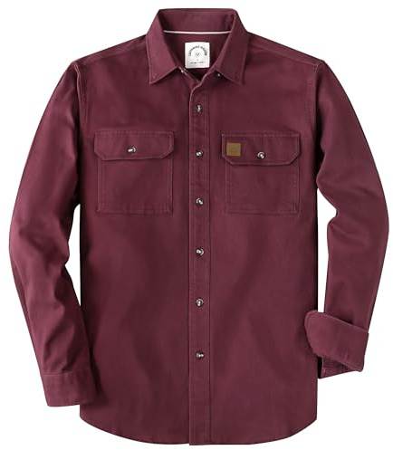 Dubinik® Chemises en Jean pour Homme - Manches Longues - Coupe Droite - Chemise de Loisirs pour Homme - Coupe Normale - Chemise de Travail, Bordeaux, S