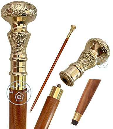 EXNOT Vintage Messinggriff viktorianisches Teleskop klappbar Holz Gehstock Gehstock ideal Geschenk