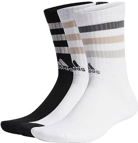 adidas Unisex - Adulto Bold 3-Stripes Cushioned Crew Socks 3 Pairs, White/Black/White, 45-48