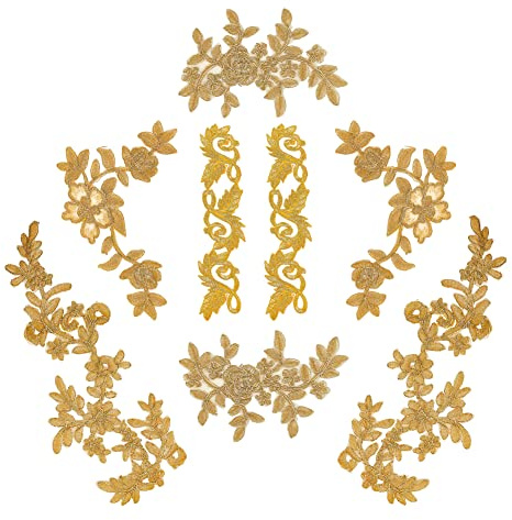 NBEADS 8pz Toppe Ricamate In Pizzo, 4 Stili Patch di Fiori e Foglie Ferro Sulle Toppe Cucire Sulle Toppe Appliques In Pizzo Floreale Dorato per Abito Da Sposa Decorazione Riparazione Zaini Jeans