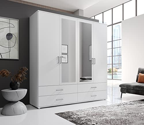 möbelando Kleiderschrank Ivar in Weiß mit 4 Schubladen und 4 Türen. Abmessungen (BxHxT) 180x190x51 cm