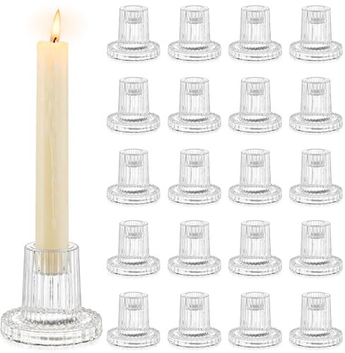 Romadedi Glas Kerzenhalter Kerzenständer für Stabkerzen - 20er Set Klein Stabkerzenhalter für Stabkerze Kerzen Hochzeit Tischdeko Weihnachten Advent Wohnzimmer Party Esstisch Vintage Deko
