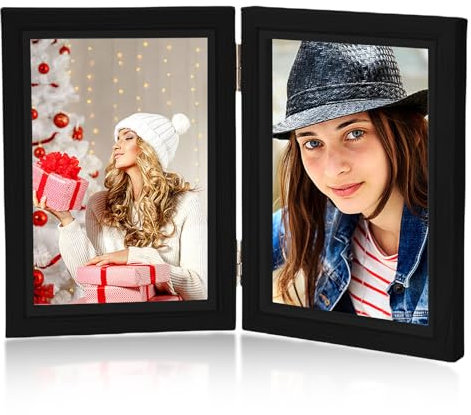 Cornice portafoto pieghevole per 2 foto: 13 x 18 cm, in legno, per disegni per bambini, collage con vetro e cornice in vetro, cornice per arte, da collezione