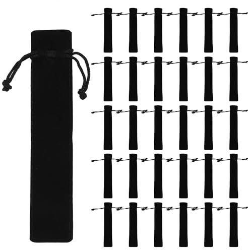 Catime 30 Pièces Étui à Stylo en Velours, Sac de Stylo de Cordon 17,5x3,5 cm, Noir Pochette de Stylo, Sac Cadeau pour Stylo d'affaires pour Stylo Plume Crayon Bille