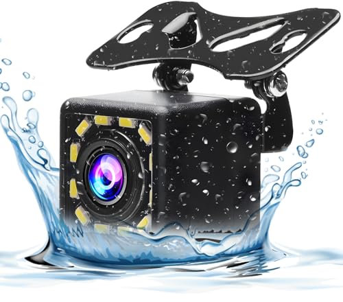 Telecamera Posteriore per Autoradio Car Stereo con Super 12 LED Night Vision Grandangolo 170°, Impermeabile IP66, 12V Adatto per Auto,Universale a Camion, Pickup e Furgoni Con Portatarga