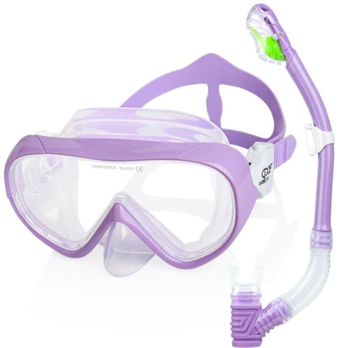 Kids Snorkel Set, Child Diving Mask Anti-Fog Swimming Goggles Dry Snorkel Children Snorkeling Swimming Gear for Youth Boys Girls Age 4-14 (Purple Set)