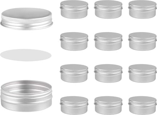 SRTSTR 12 Pièces Pots en Aluminium Petit Pot Creme Vide 50ml Boite Metallique Ronde Boite Aluminium Cosmetique de Voyage avec Couvercle pour Maquillage, Crème, Baume à Lèvres (Argent)