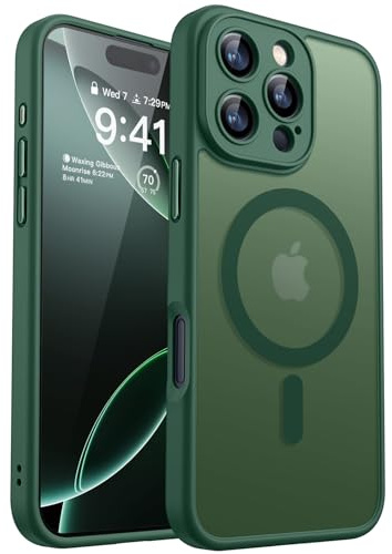 CANSHN Cover Magnetica per iPhone 16 Pro(6,3 Pollici), Compatibile con MagSafe, [Protezione Completa Della Fotocamera], Custodia Traslucida Opaca Protettiva Sottile Antiurto, Verde Profondo