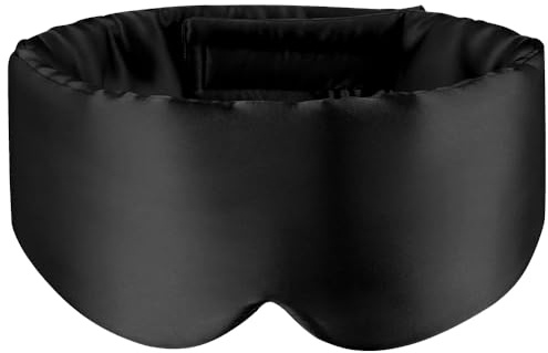 White Hawk Eye Mask for Sleeping, 22Momme 100% Natural Mulberry Silk Eye Mask with Adjustable Straps for Men and Women, Large Size Sleep mask for All Skin Types (Black)