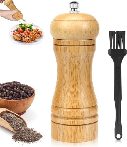 VZXZXE Macinapepe in legno, piccolo macinapepe con regolabile, piccolo macinino manuale per macinare sale marino, pepe e pepe in grani