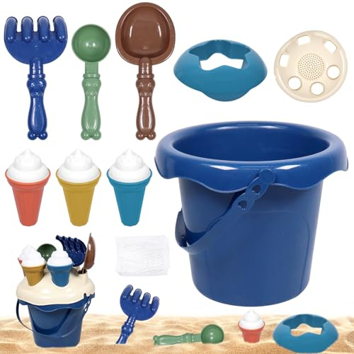 Capgoost Jouet de Plage, 9 PCS Bac à Sable Jouets de Plage, Kit de Jeu de Plage Enfant, Jouets de Sable de Voyage avec Sac en Filet, Seau Plage pour Enfants Garçons Filles