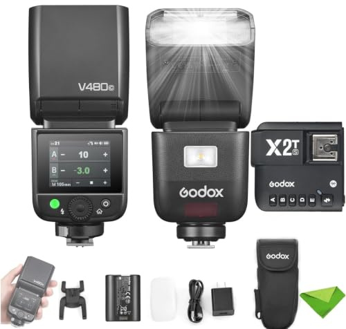Godox V480 S V480-S TTL Flash for Sony Cameras w/X2T-S Trigger, GN50 1/8000 HSS,1.7s Recycle Time, 2.4G Wireless, Built-in Modeling Light, 7.2V/2200mAh Li-ion Battery Touchscreen Speedlight