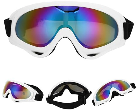 Majatou PC Antivento Occhiali sci Moto Unisex Sport All'aperto Ciclismo Occhiali Sole per Adulti, Sport Occhiali Sole per Uomini e Donne (Pellicola Colorata con Cornice Bianca)