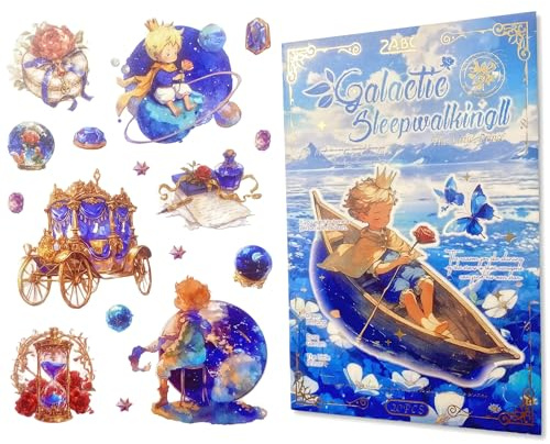 TIAMECH Galactic Sleepwalking Stickers Book - 20 Sheets Prince Ripples Waterproof PET & Washi Stickers for Scrapbooking, Junk Journaling, Decorative Ephemera & DIY Crafts