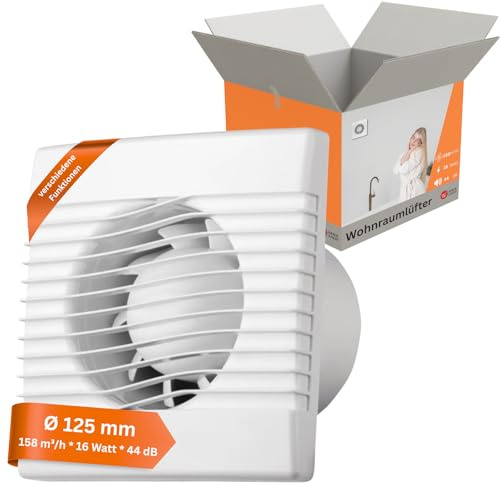 MKK Wohnraumventilator 125mm Wandmontage Leise Lüfter Wohnraumlüfter Weiß (Feuchtigkeitssensor)