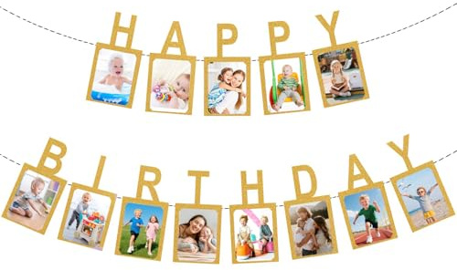 Fotoghirlanda per il compleanno Happy Birthday, Baby Miglio Compleanno Ghirlanda, Decorazione Fotografica a Parete Sospesa per la Decorazione della Festa per Ragazze/Ragazze (Letter)