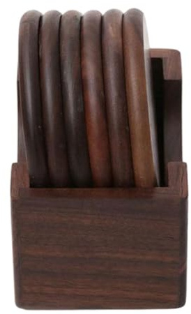 Lawnrden Underlägg för matbord, 6-pack ekträunderlägg med hållare 8.9 cm, icke-halka, runda, enkel stil, kaffeunderlägg med naturlig trätextur för bar, hem, bordsdekoration